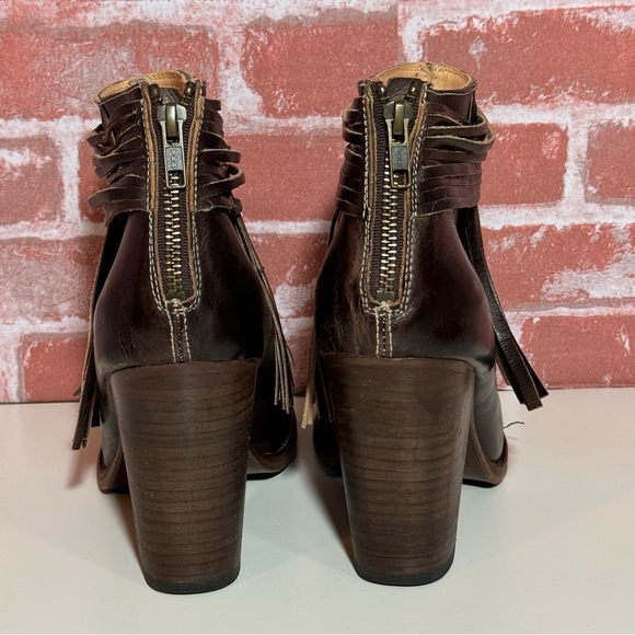 Bed Stu Onset Olivia Peep Toe Fringe Booties Brown Leather Sz 10 - Picture 5 of 6
